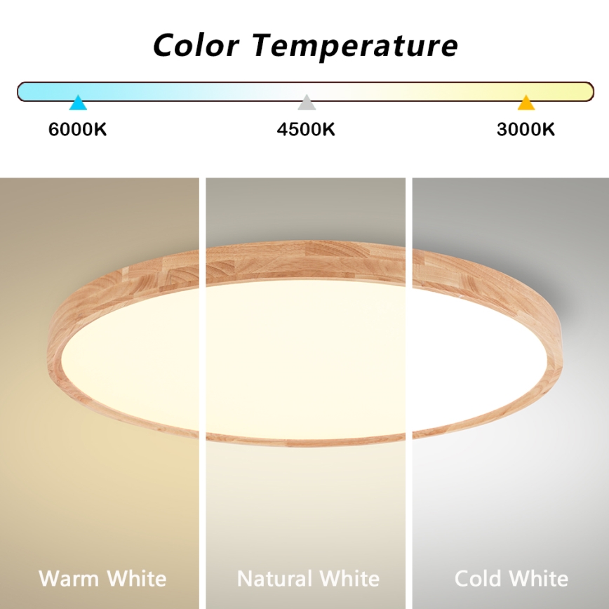 Brilagi - LED dimmelhető mennyezeti lámpatest WOODROUND LED/70W/230V 3000-6000K átmérő 80 cm fa CRI 90 + távirányító