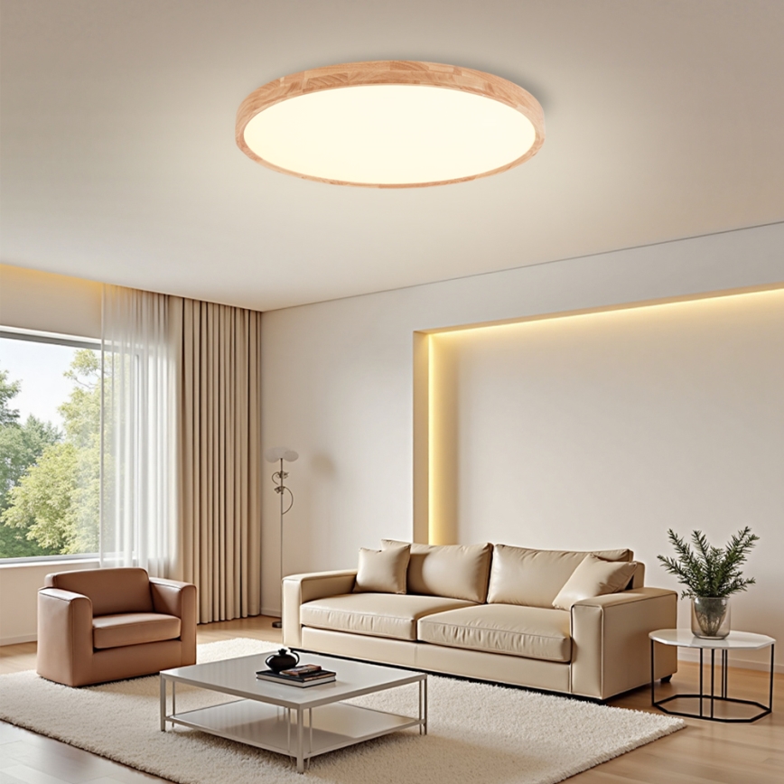 Brilagi - LED dimmelhető mennyezeti lámpatest WOODROUND LED/70W/230V 3000-6000K átmérő 80 cm fa CRI 90 + távirányító