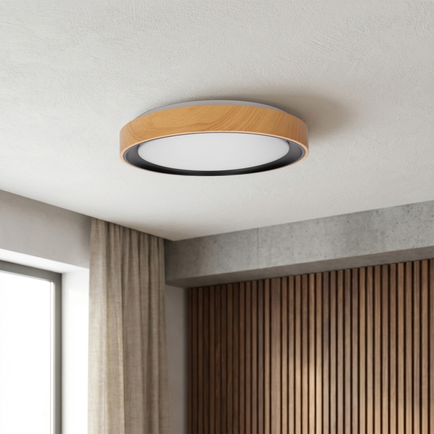 Brilagi - FLOCO LED dimmelhető mennyezeti lámpa LED/48W/230V 3000–6500 K, átm. 40 cm, fa dekor/fekete + távirányító