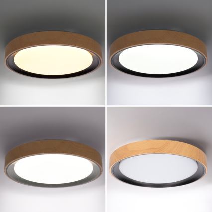 Brilagi - FLOCO LED dimmelhető mennyezeti lámpa LED/48W/230V 3000–6500 K, átm. 40 cm, fa dekor/fekete + távirányító