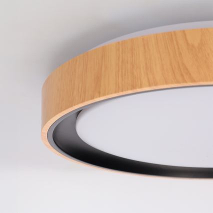 Brilagi - FLOCO LED dimmelhető mennyezeti lámpa LED/48W/230V 3000–6500 K, átm. 40 cm, fa dekor/fekete + távirányító