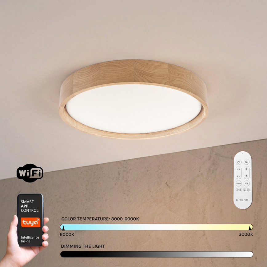 Brilagi - LED dimmelhető mennyezeti lámpa MANAROLA SMART LED/24W/230V 3000-6000K Wi-Fi Tuya Beacon átm. 41 cm tölgy + távirányító