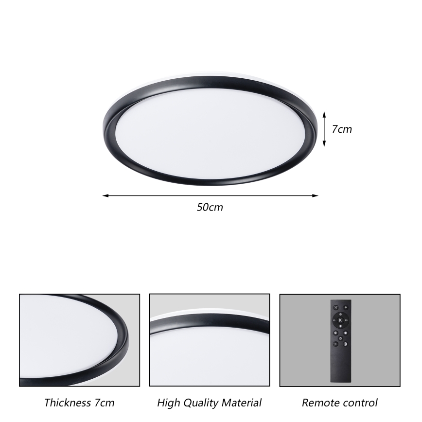 Brilagi - LED fényerőszabályozható mennyezeti lámpatest RIVO LED/72W/230V 3000-6000K fekete átm. 50 cm + távirányítóval