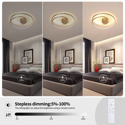 Brilagi - Dimmelhető LED mennyezeti lámpa TWISTER LED/48W/230V 3000-6000K átmérő 50 cm aranyszínű + távirányító