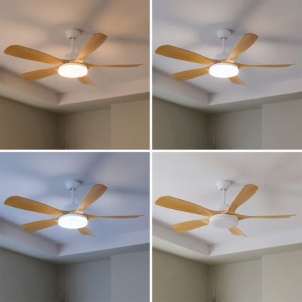 Brilagi - Fényerőszabályozható LED mennyezeti ventilátor, 34 W, 230 V, 132 cm, fehér/barna, távirányítóval