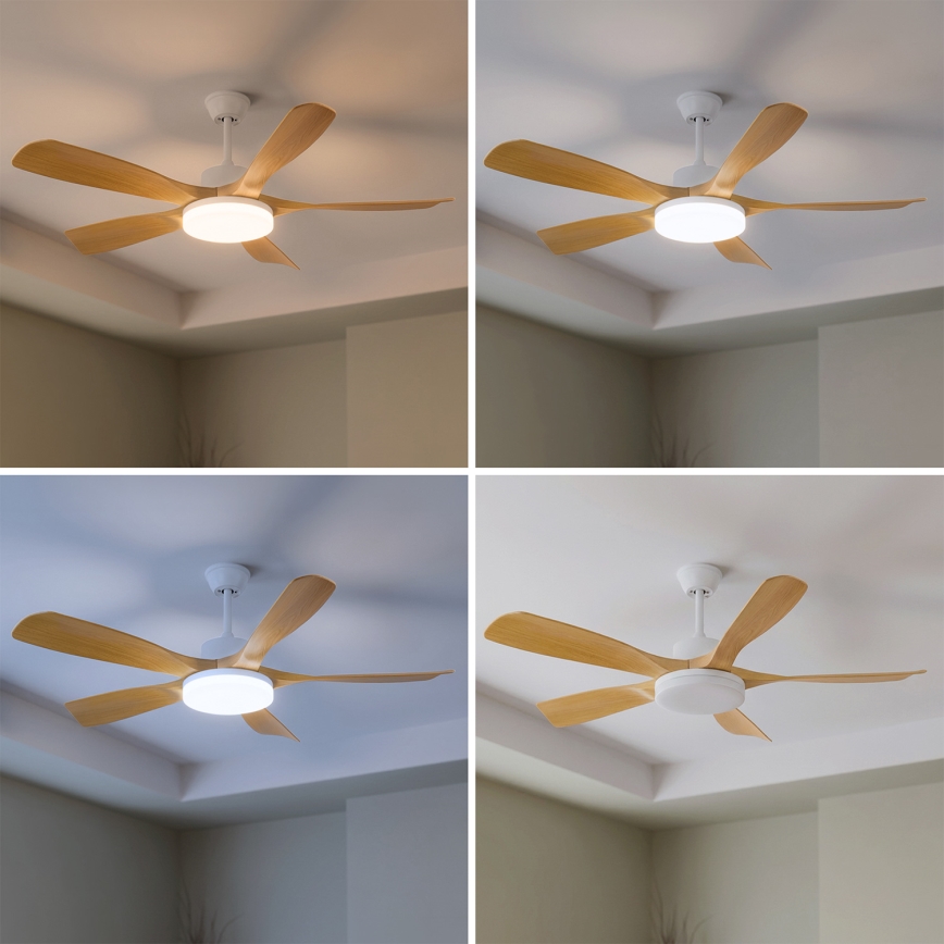 Brilagi - Fényerőszabályozható LED mennyezeti ventilátor, 34 W, 230 V, 132 cm, fehér/barna, távirányítóval
