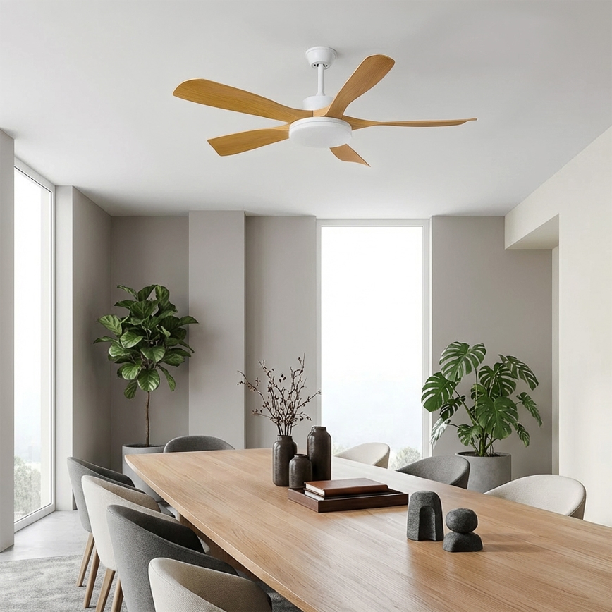 Brilagi - Fényerőszabályozható LED mennyezeti ventilátor, 34 W, 230 V, 132 cm, fehér/barna, távirányítóval