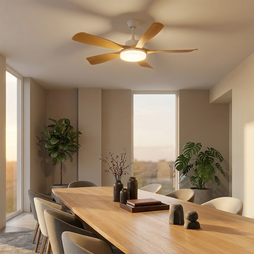 Brilagi - Fényerőszabályozható LED mennyezeti ventilátor, 34 W, 230 V, 132 cm, fehér/barna, távirányítóval