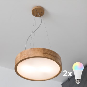 Brilagi - Dimmelhető LED RGBW kábeles csillár CARVALHO 2xE27/15W/230V 2700-6500K Wi-Fi tölgy átm. 37 cm