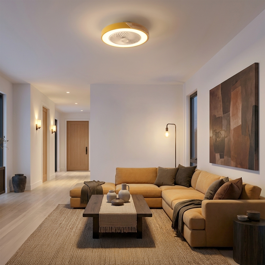 Brilagi - LED dimmelhető mennyezeti lámpa ventilátorral LED/38W/230V 3000-6500K átm. 50 cm arany/tölgy + távirányító