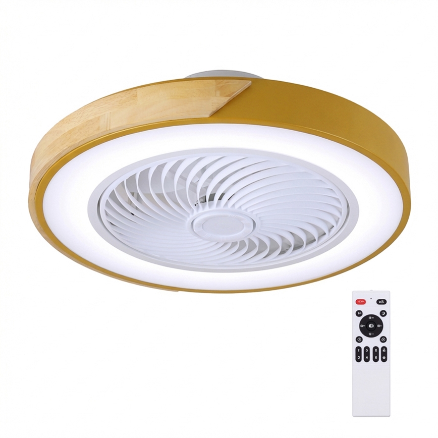 Brilagi - LED dimmelhető mennyezeti lámpa ventilátorral LED/38W/230V 3000-6500K átm. 50 cm arany/tölgy + távirányító