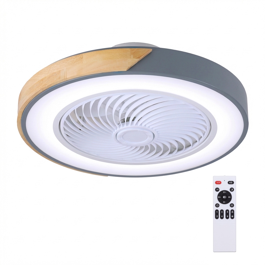 Brilagi - LED fényerőszabályozható mennyezeti lámpatest ventilátorral LED/38W/230V 3000-6500K 3000-6500K átm. 50 cm szürke/tölgy + távirányító
