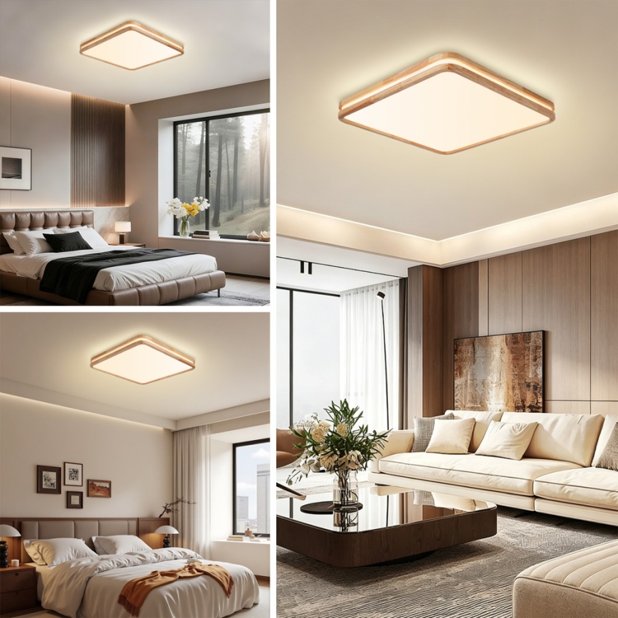 Brilagi - LED Fényerőszabályozható mennyezeti lámpatest MOLINA SQUARE LED/80W/230V 3000-6000K tölgy 60x60 cm + távirányító