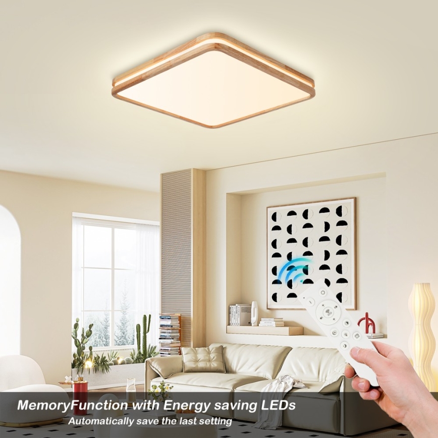 Brilagi - LED Fényerőszabályozható mennyezeti lámpatest MOLINA SQUARE LED/80W/230V 3000-6000K tölgy 60x60 cm + távirányító