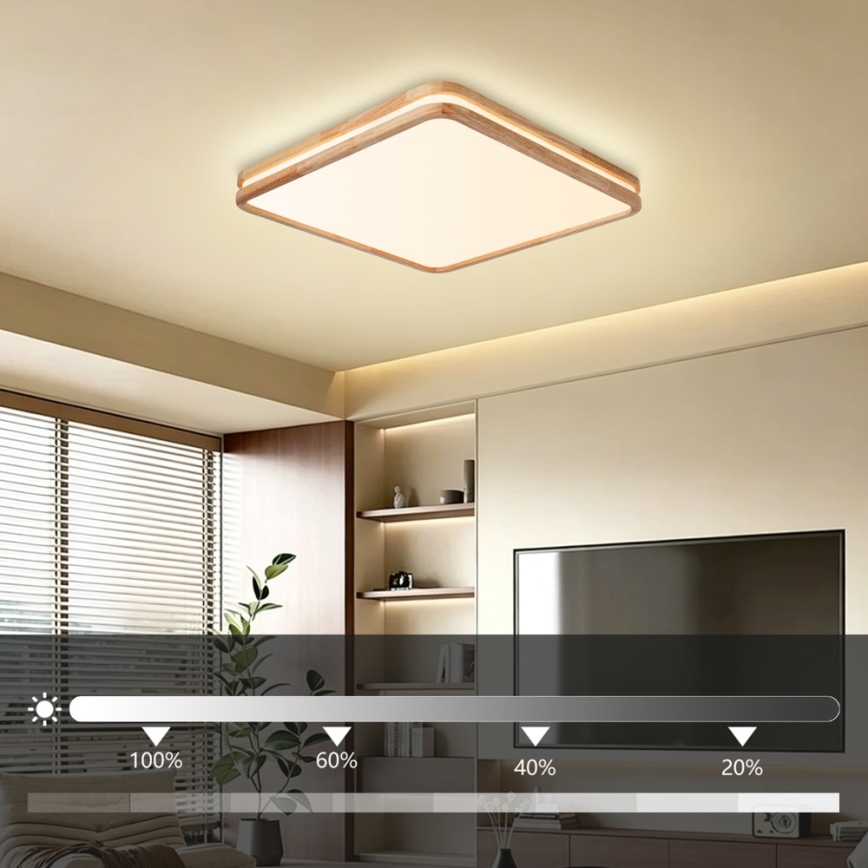 Brilagi - LED Fényerőszabályozható mennyezeti lámpatest MOLINA SQUARE LED/80W/230V 3000-6000K tölgy 60x60 cm + távirányító