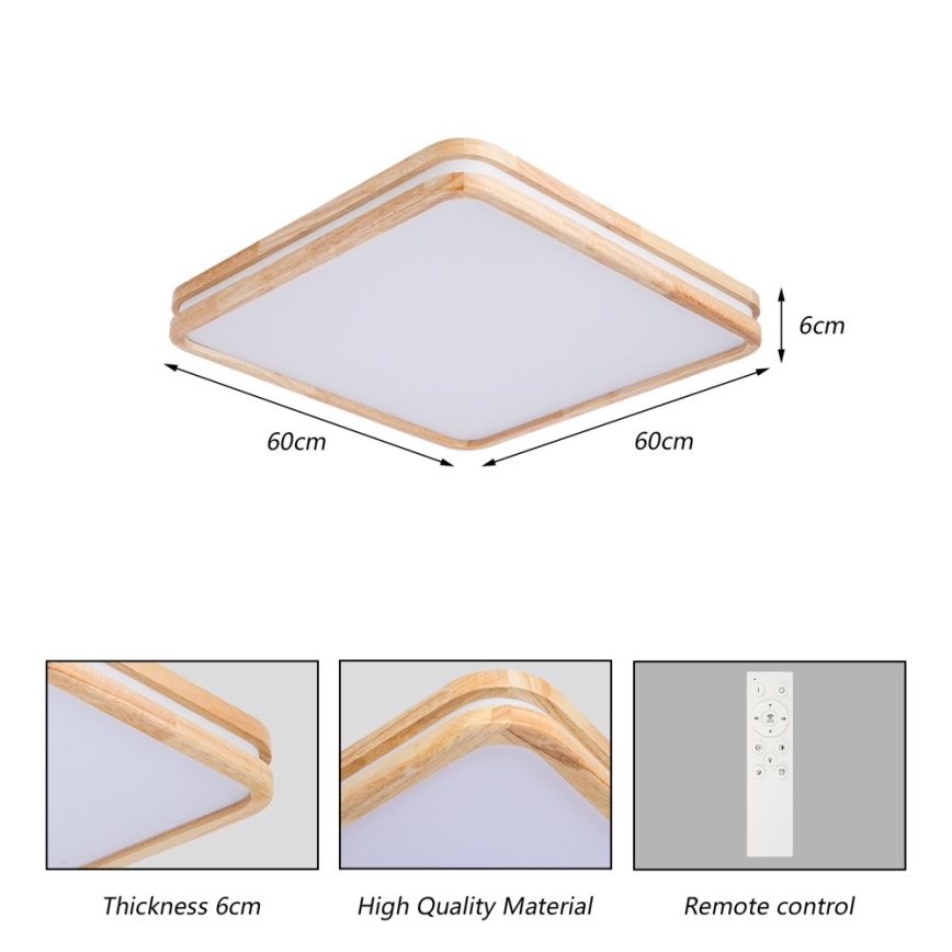 Brilagi - LED Fényerőszabályozható mennyezeti lámpatest MOLINA SQUARE LED/80W/230V 3000-6000K tölgy 60x60 cm + távirányító