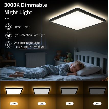 Brilagi - Dimmelhető mennyezeti lámpatest ULTRA SLIM LED/18W/230V 2700-6500K 30x30 cm fekete + távirányító