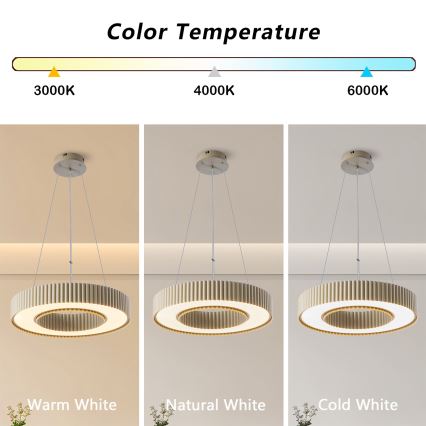 Brilagi - LUMIX LED dimmelhető csillár sodronykábellel, 48 W/230 V, 3000–6000 K, bézs, Ø 50 cm + távirányító
