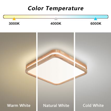 Brilagi - LED dimmelhető mennyezeti lámpatest MOLINA SQUARE LED/48W/230V 3000-6000K tölgy 40x40 cm + távirányítóval