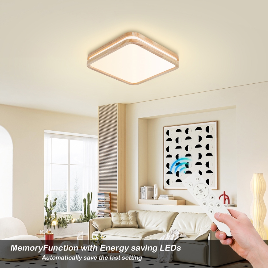Brilagi - LED dimmelhető mennyezeti lámpatest MOLINA SQUARE LED/48W/230V 3000-6000K tölgy 40x40 cm + távirányítóval