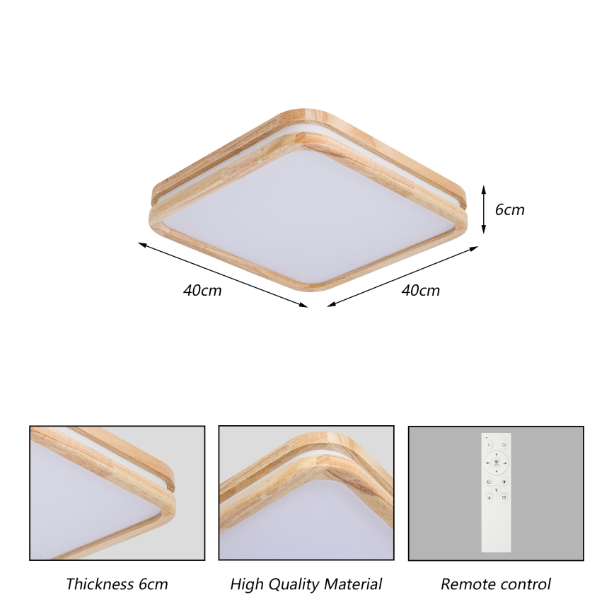 Brilagi - LED dimmelhető mennyezeti lámpatest MOLINA SQUARE LED/48W/230V 3000-6000K tölgy 40x40 cm + távirányítóval
