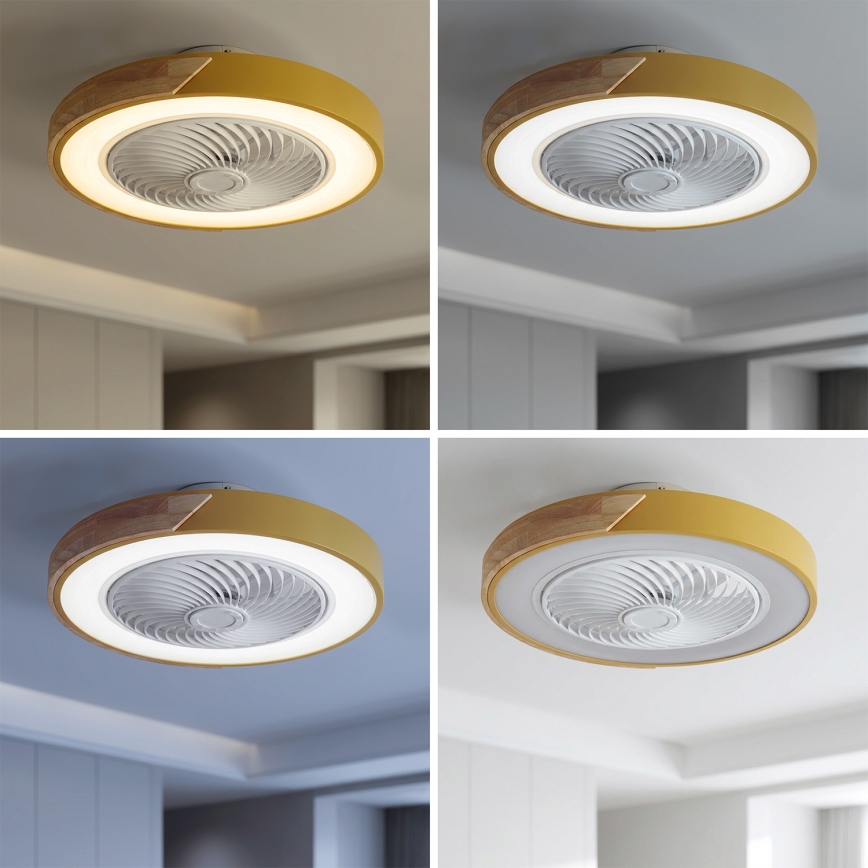 Brilagi - LED fényerőszabályozható mennyezeti lámpa ventilátorral LED/38W/230V 3000–6500K Ø50 cm arany/tölgy + távirányító