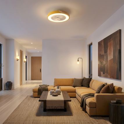 Brilagi - LED fényerőszabályozható mennyezeti lámpa ventilátorral LED/38W/230V 3000–6500K Ø50 cm arany/tölgy + távirányító