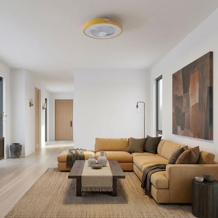 Brilagi - LED fényerőszabályozható mennyezeti lámpa ventilátorral LED/38W/230V 3000–6500K Ø50 cm arany/tölgy + távirányító