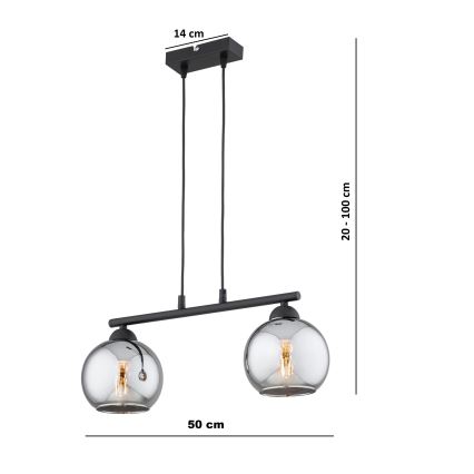 Brilagi - DIOR kábeles csillár 2xE27/60W/230V fekete/füstszürke