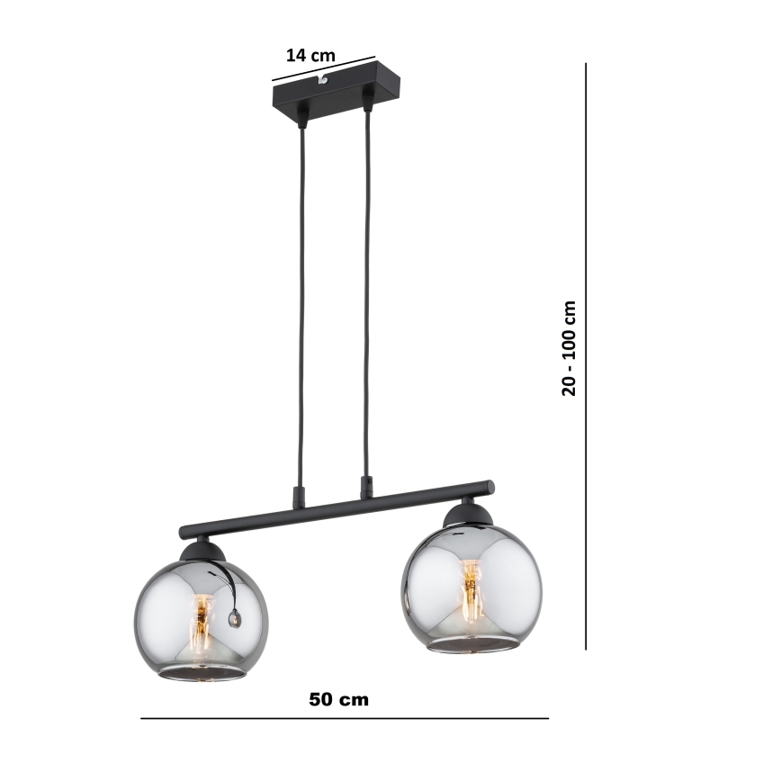 Brilagi - DIOR kábeles csillár 2xE27/60W/230V fekete/füstszürke