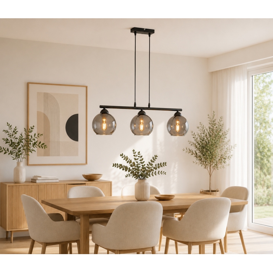 Brilagi - DIOR kábeles függőlámpa 3xE27/60W/230V fekete/füstszürke