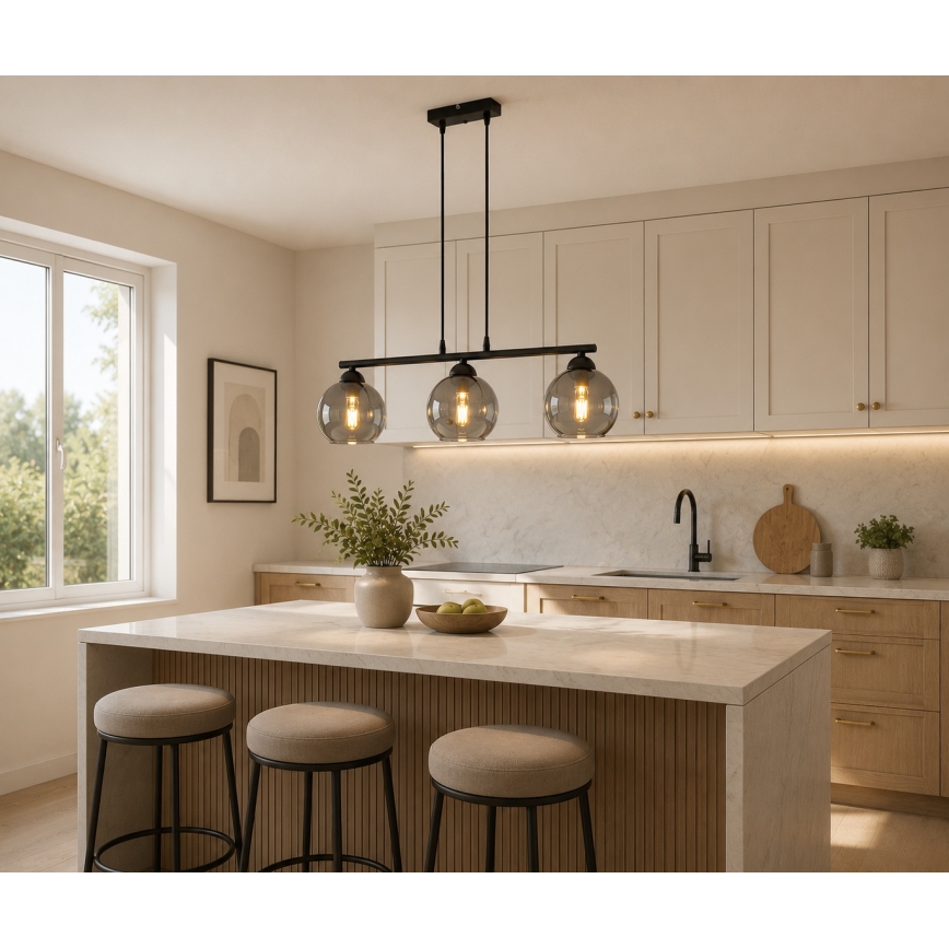 Brilagi - DIOR kábeles függőlámpa 3xE27/60W/230V fekete/füstszürke