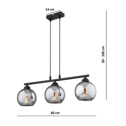 Brilagi - DIOR kábeles függőlámpa 3xE27/60W/230V fekete/füstszürke