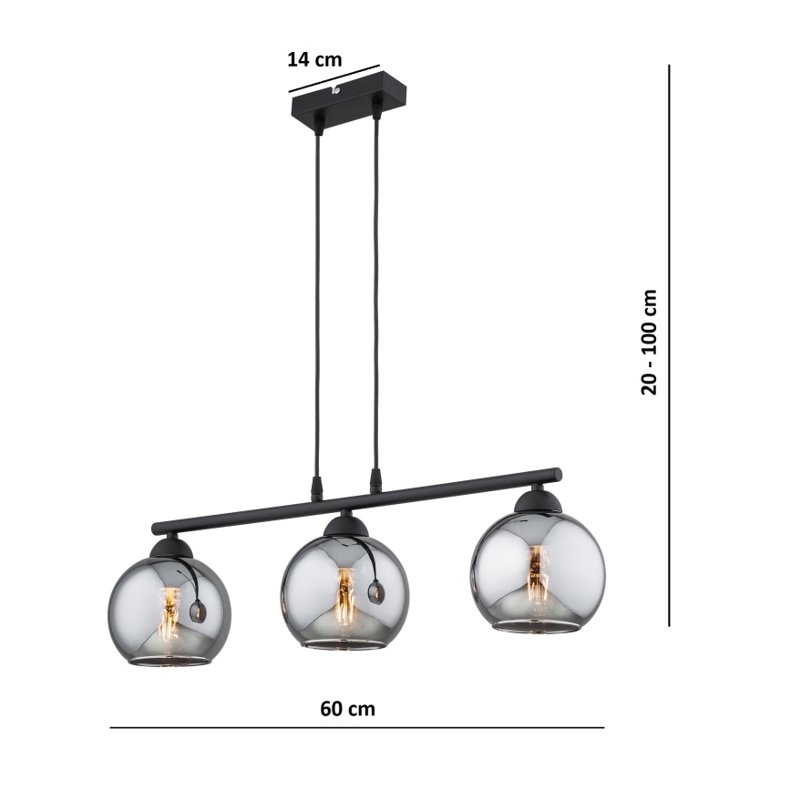 Brilagi - DIOR kábeles függőlámpa 3xE27/60W/230V fekete/füstszürke