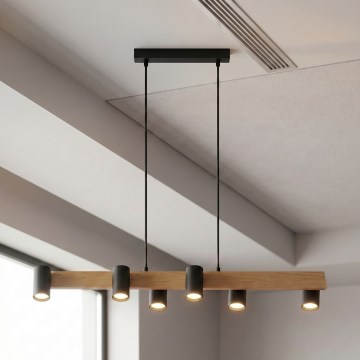 Brilagi - Drótkábeles csillár SELE 6xGU10/30W/230V fekete/tölgy dekor