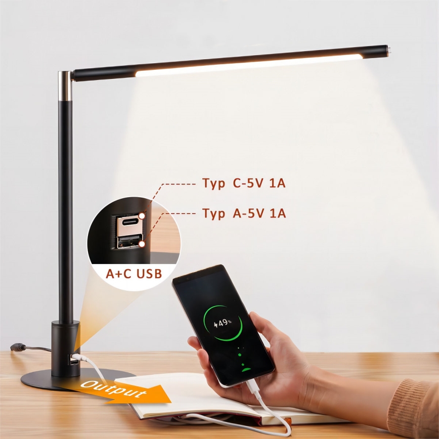 Brilagi - Dimmelhető, érintésvezérelt asztali LED-lámpa USB-portokkal VARIO LED/7W/230V 3000-6500K CRI 96 fekete