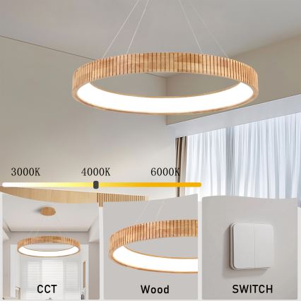 Brilagi - kábeles LED csillár FALCON WOOD MODERN LED/60W/230V 3000/4000/6000K átm. 80 cm fa