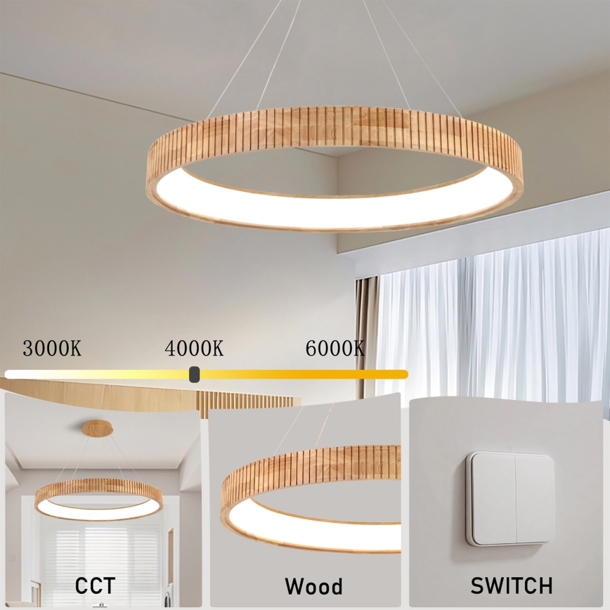 Brilagi - kábeles LED csillár FALCON WOOD MODERN LED/60W/230V 3000/4000/6000K átm. 80 cm fa