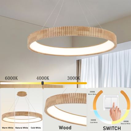 Brilagi - kábeles LED csillár FALCON WOOD MODERN LED/60W/230V 3000/4000/6000K átm. 80 cm fa
