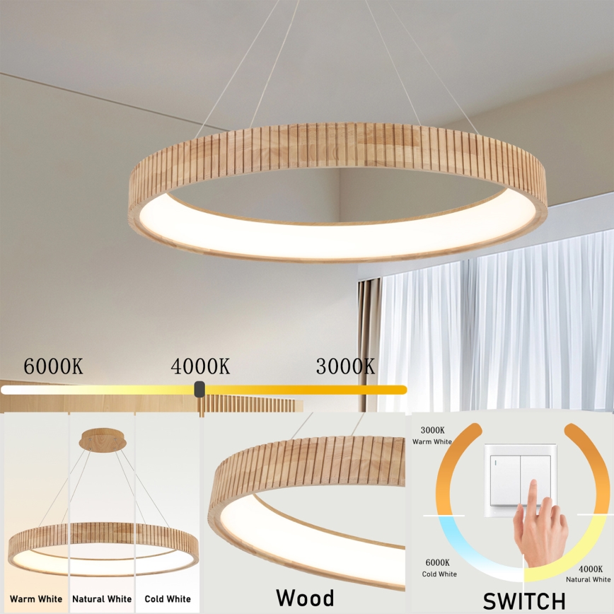 Brilagi - kábeles LED csillár FALCON WOOD MODERN LED/60W/230V 3000/4000/6000K átm. 80 cm fa