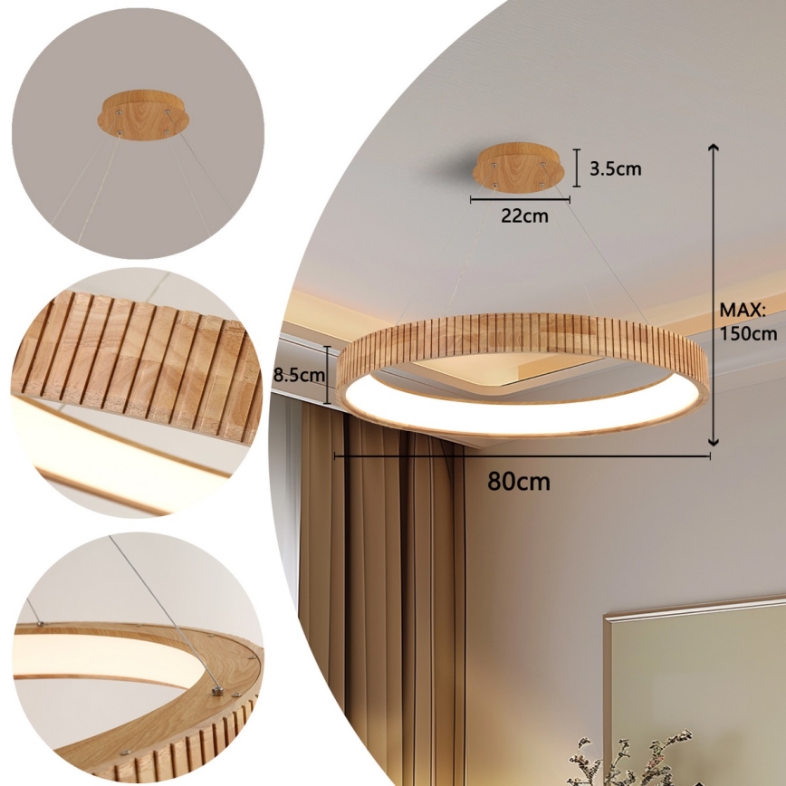 Brilagi - kábeles LED csillár FALCON WOOD MODERN LED/60W/230V 3000/4000/6000K átm. 80 cm fa