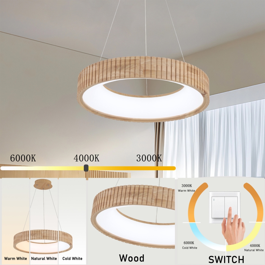 Brilagi - kábeles LED függeszték FALCON WOOD MODERN LED/30W/230V 3000/4000/6000K átm. 45 cm fa kivitel