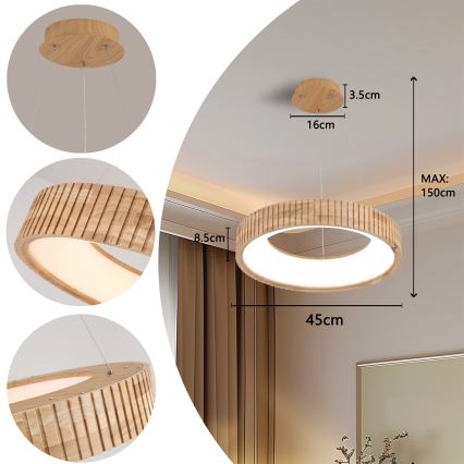 Brilagi - kábeles LED függeszték FALCON WOOD MODERN LED/30W/230V 3000/4000/6000K átm. 45 cm fa kivitel