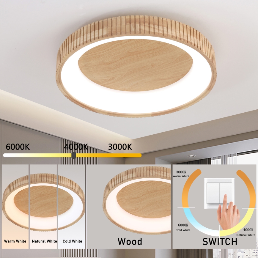 Brilagi - LED mennyezeti lámpa FALCON WOOD MODERN LED/40W/230V 3000/4000/6000K átm. 60 cm, fa kivitel