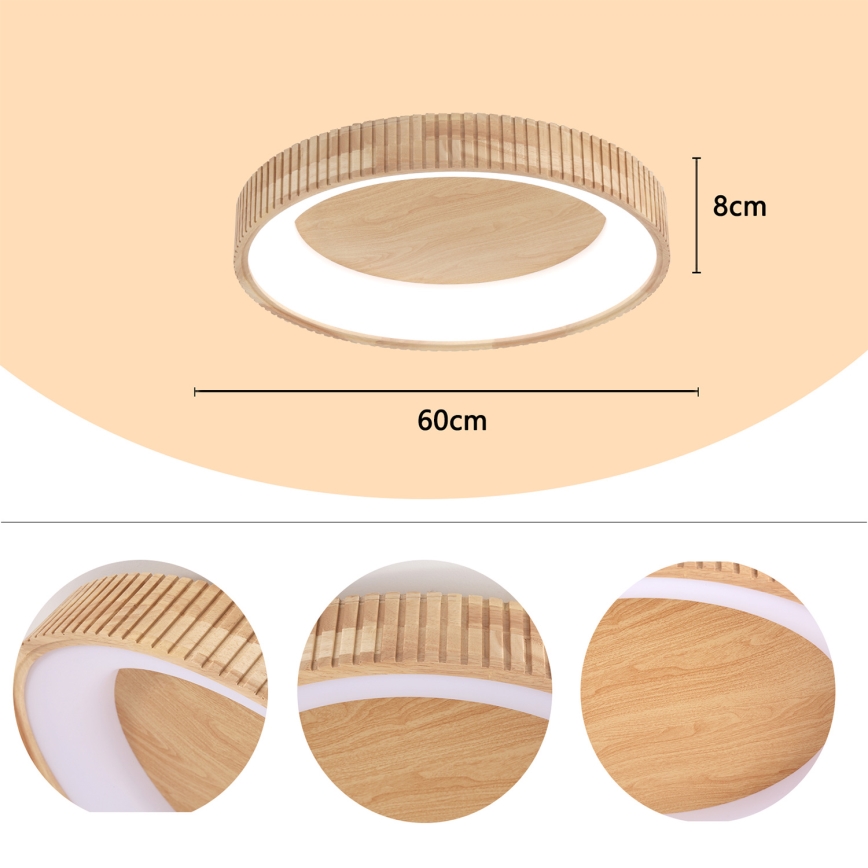Brilagi - LED mennyezeti lámpa FALCON WOOD MODERN LED/40W/230V 3000/4000/6000K átm. 60 cm, fa kivitel