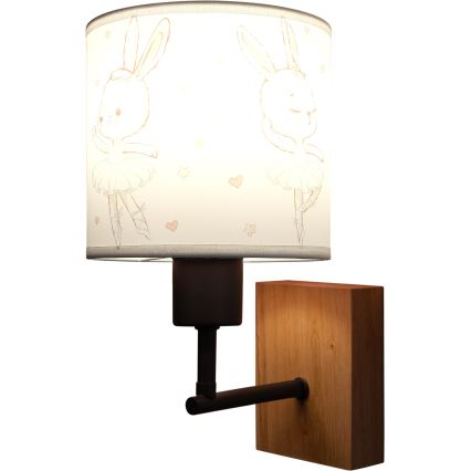 BRILAGI - Gyerekszobai fali lámpa BOBO WOOD 1xE27/25W/230V tölgy/fekete/fehér/nyuszik