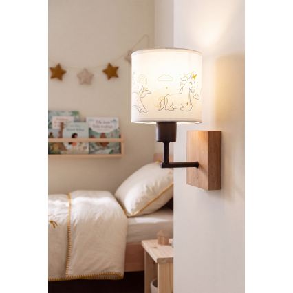BRILAGI - Gyermek fali lámpa BOBO WOOD 1xE27/25W/230V tölgy/fekete/fehér/unikornisok