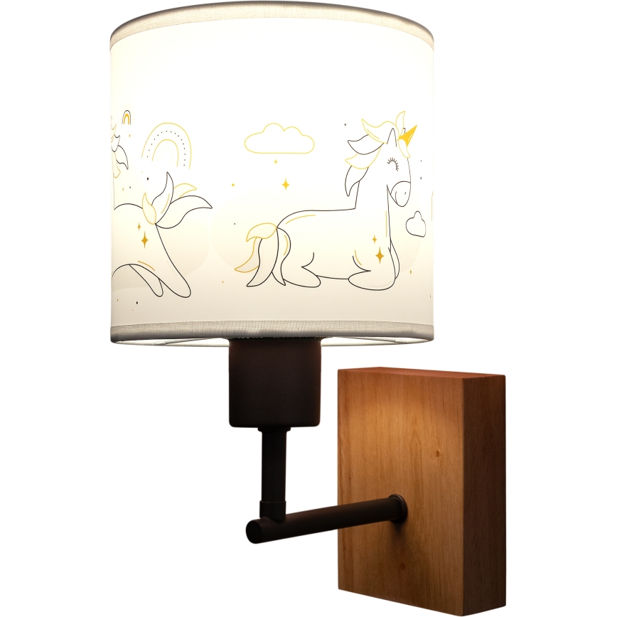 BRILAGI - Gyermek fali lámpa BOBO WOOD 1xE27/25W/230V tölgy/fekete/fehér/unikornisok