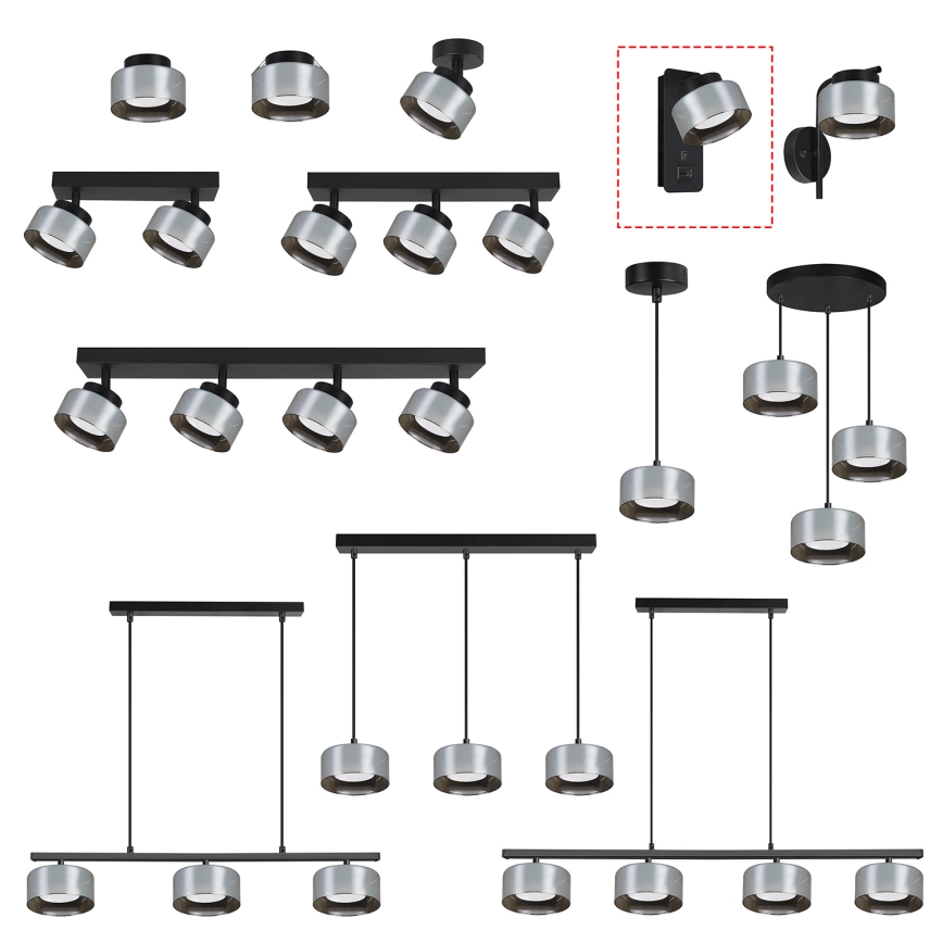Brilagi - Fali lámpa USB-porttal AURA LUX 1xGX53/30W/230V fekete/füstszínű