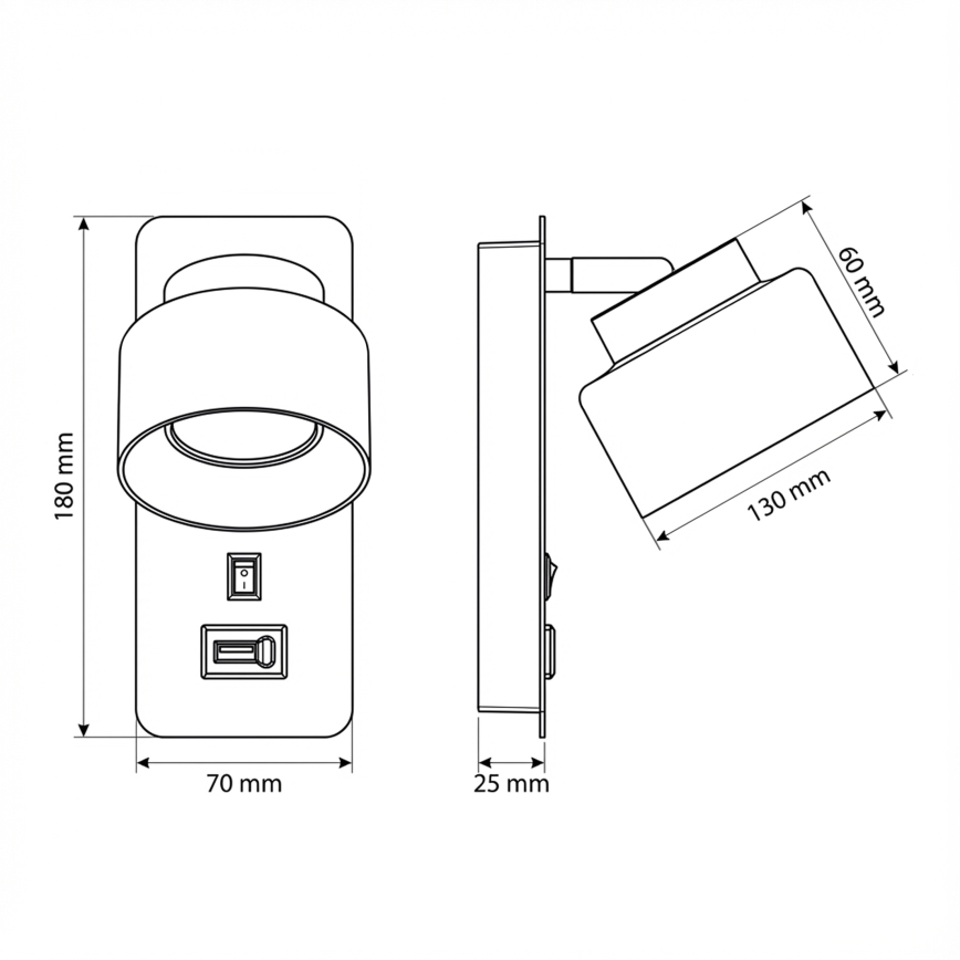 Brilagi - Fali lámpa USB-porttal AURA LUX 1xGX53/30W/230V fekete/füstszínű
